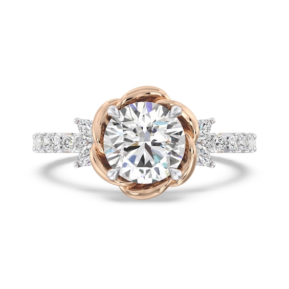 Enchanted Star Belle 2-3/4 CT. T.w. Certified Lab-Grown Diamond Rose with Leaf Engagement Ring in 14K Two-Tone Gold