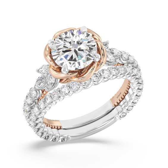 Enchanted Star Belle 2-3/4 CT. T.w. Certified Lab-Grown Diamond Rose with Leaf Engagement Ring in 14K Two-Tone Gold