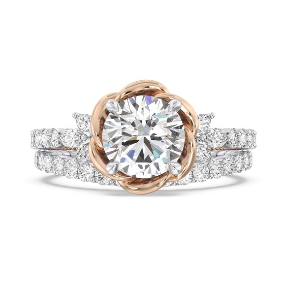 Enchanted Star Belle 2-3/4 CT. T.w. Certified Lab-Grown Diamond Rose with Leaf Engagement Ring in 14K Two-Tone Gold