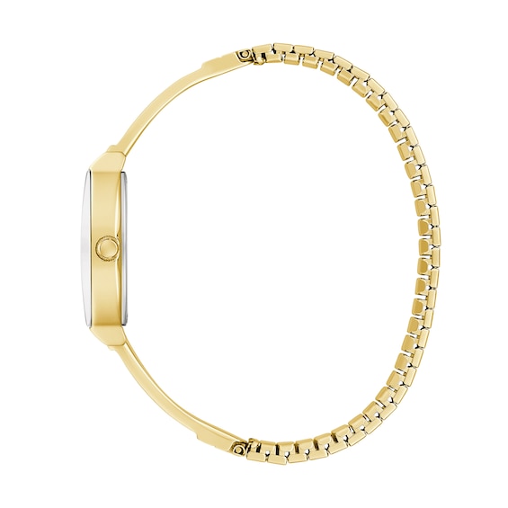Ladies' Caravelle by Bulova Modern Crystal Accent Gold-Tone IP Bangle Watch with Tonneau Champagne Dial (Model: 44L226)