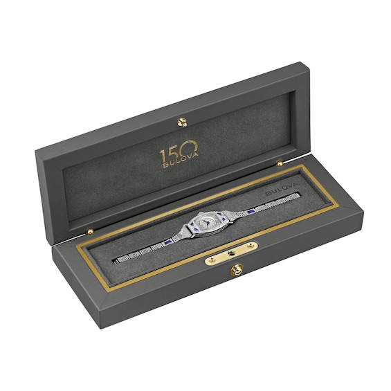 Ladiesâ Bulova 150th Anniversary Limited Edition Miss America Bangle Watch with Tonneau Silver-Tone Dial (Model: 96L340)