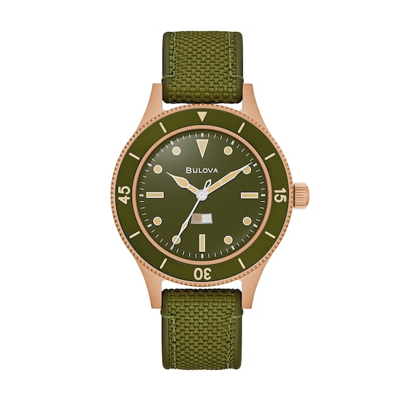 Men's Bulova 150th Anniversary Special Edition Mil-Ships Bronze Case Automatic Watch with Green Dial (Model: 98A324)