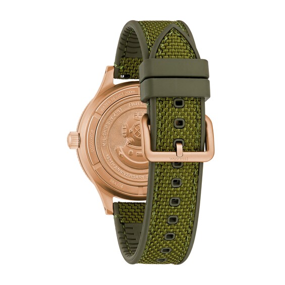 Men's Bulova 150th Anniversary Special Edition Mil-Ships Bronze Case Automatic Watch with Green Dial (Model: 98A324)