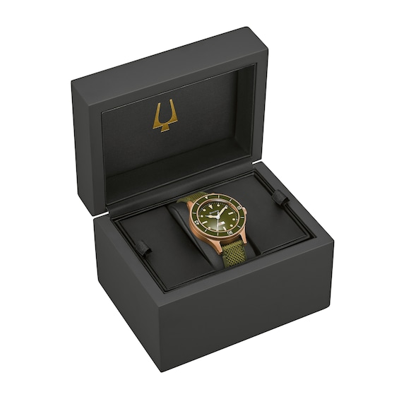Men's Bulova 150th Anniversary Special Edition Mil-Ships Bronze Case Automatic Watch with Green Dial (Model: 98A324)