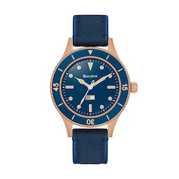 Men's Bulova 150th Anniversary Special Edition MIL-SHIPS Bronze Case Automatic Watch with Blue Dial (Model: 98A325)