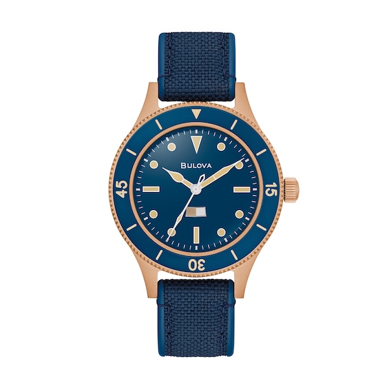 Men's Bulova 150th Anniversary Special Edition Mil-Ships Bronze Case Automatic Watch with Blue Dial (Model: 98A325)