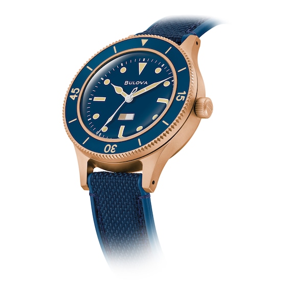 Men's Bulova 150th Anniversary Special Edition Mil-Ships Bronze Case Automatic Watch with Blue Dial (Model: 98A325)
