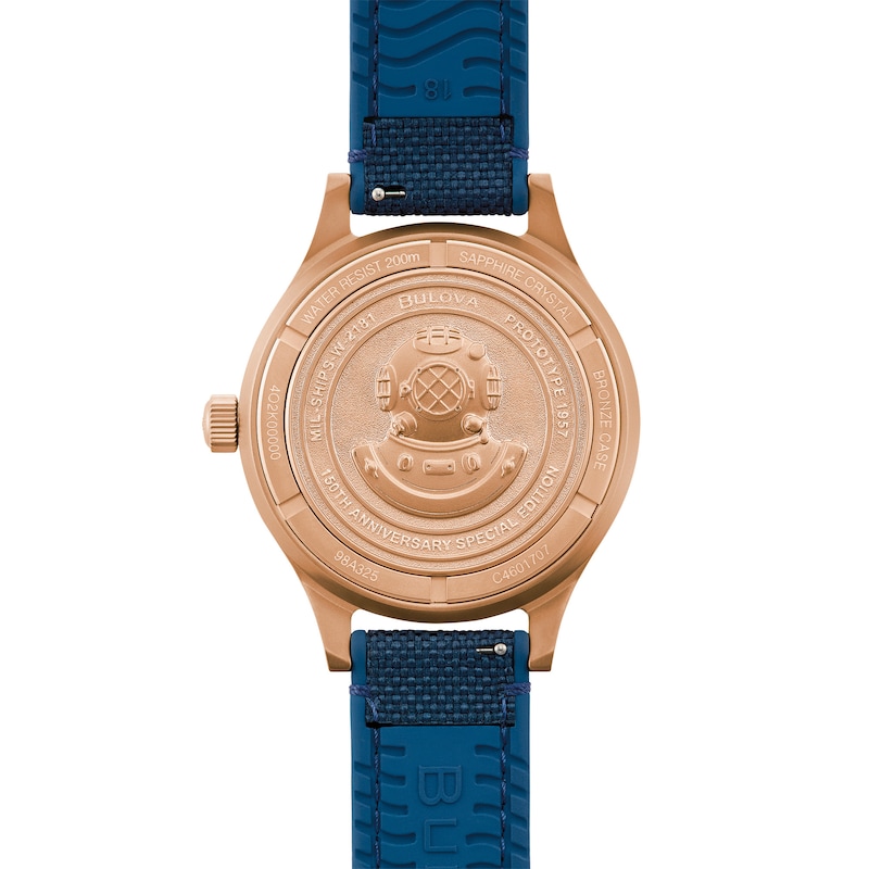 Main Image 3 of Men's Bulova 150th Anniversary Special Edition MIL-SHIPS Bronze Case Automatic Watch with Blue Dial (Model: 98A325)