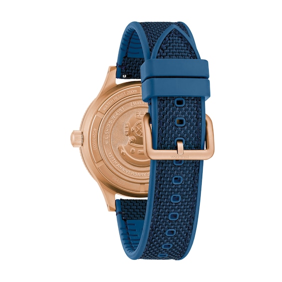 Men's Bulova 150th Anniversary Special Edition Mil-Ships Bronze Case Automatic Watch with Blue Dial (Model: 98A325)