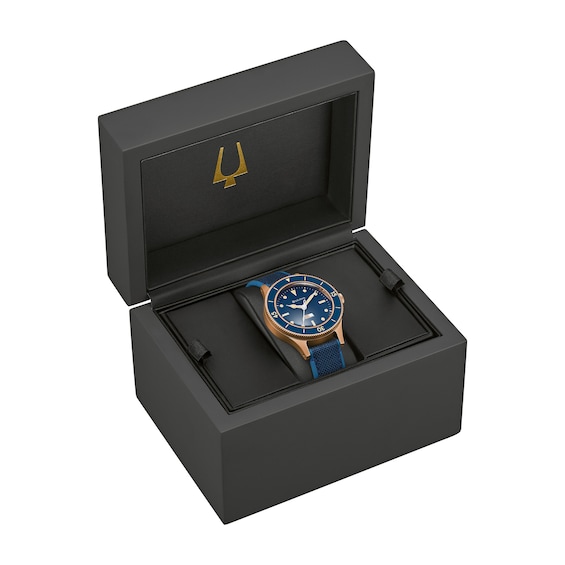 Men's Bulova 150th Anniversary Special Edition Mil-Ships Bronze Case Automatic Watch with Blue Dial (Model: 98A325)