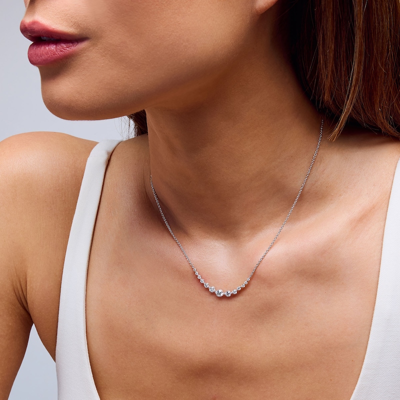 Main Image 2 of 1 CT. T.W. Certified Lab-Grown Diamond Graduated Necklace in 10K White Gold (F/VS2)