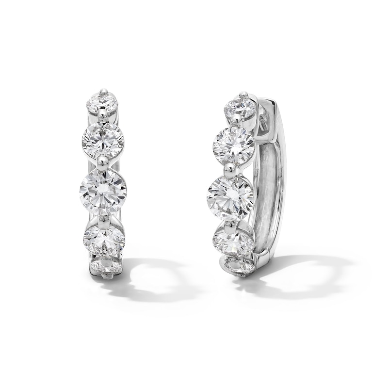 Main Image 1 of 1 CT. T.W. Certified Lab-Grown Diamond Graduated Five Stone Huggie Hoop Earrings in 10K White Gold (F/VS2)