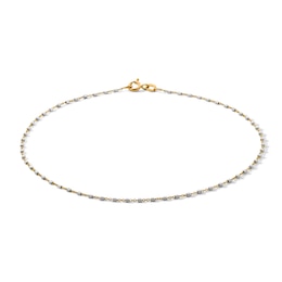 Square Bead Station Cable Chain Anklet in Solid 10K Two-Tone Gold - 10"