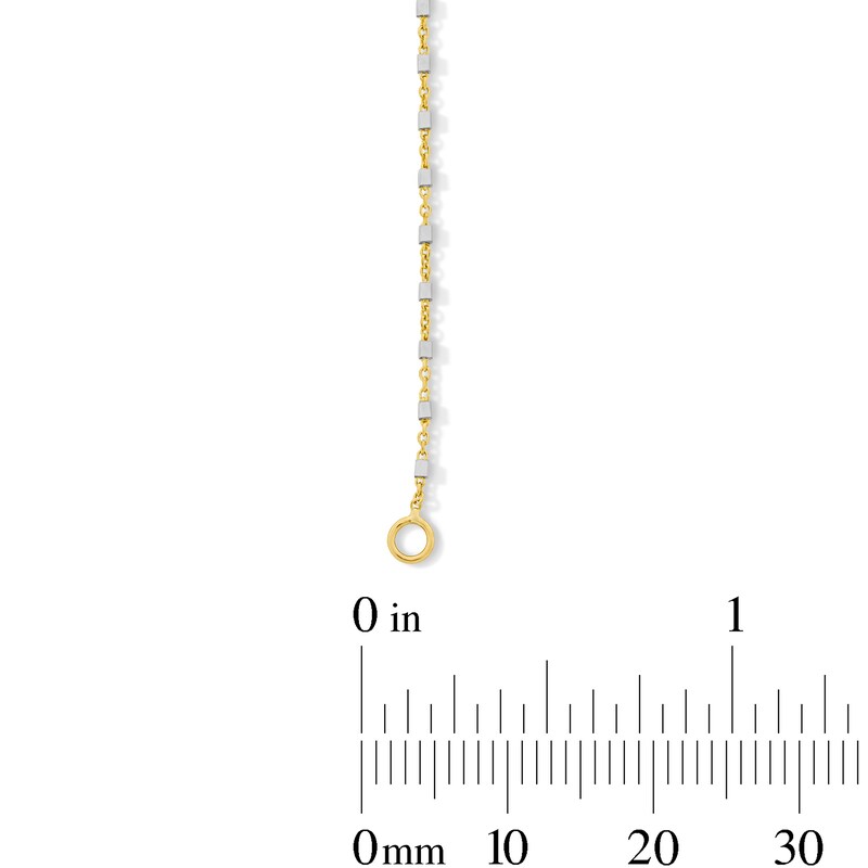 Main Image 2 of Square Bead Station Cable Chain Anklet in Solid 10K Two-Tone Gold - 10"