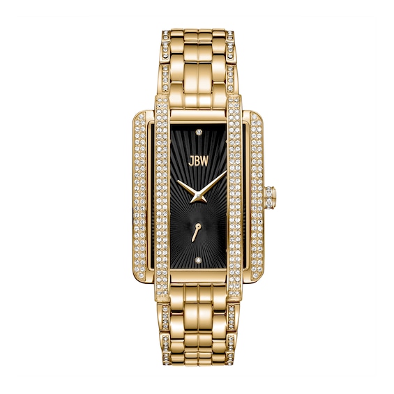 Ladies' JBW Mink 3/4 CT. T.w. Diamond 18K Gold Plate Watch with Rectangular Black Dial (Model: J6358G)