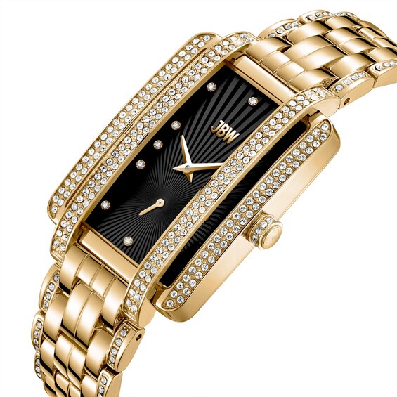 Ladies' JBW Mink 3/4 CT. T.w. Diamond 18K Gold Plate Watch with Rectangular Black Dial (Model: J6358G)