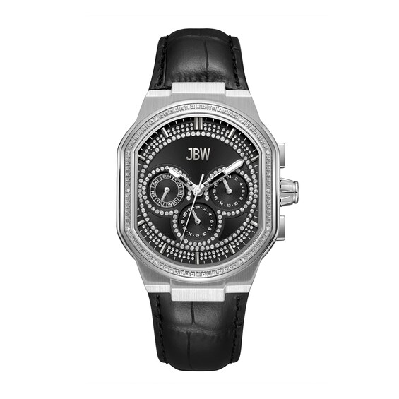 Men's JBW Orion 5/8 CT. T.w. Diamond Black Leather Strap Chronograph Watch with Black Dial (Model: J6408C)