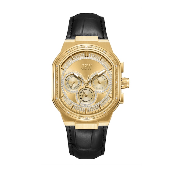 Men's JBW Orion 5/8 CT. T.w. Diamond 18K Gold Plate Black Strap Chronograph Watch with Gold-Tone Dial (Model: J6408D)