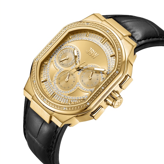 Men's JBW Orion 5/8 CT. T.w. Diamond 18K Gold Plate Black Strap Chronograph Watch with Gold-Tone Dial (Model: J6408D)