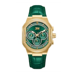 Men's JBW Orion 5/8 CT. T.W. Diamond 18K Gold Plate Green Strap Chronograph Watch with Green Dial (Model: J6408E)