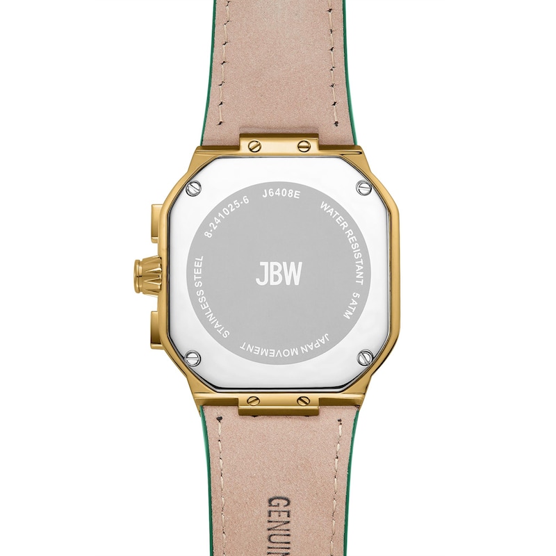 Main Image 2 of Men's JBW Orion 5/8 CT. T.W. Diamond 18K Gold Plate Green Strap Chronograph Watch with Green Dial (Model: J6408E)