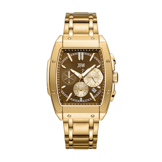 Men's JBW Echelon 1/2 CT. T.w. Diamond 18K Gold Plate Chronograph Watch with Tonneau Brown Dial (Model: J6409C)
