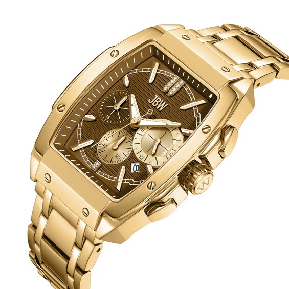 Men's JBW Echelon 1/2 CT. T.w. Diamond 18K Gold Plate Chronograph Watch with Tonneau Brown Dial (Model: J6409C)