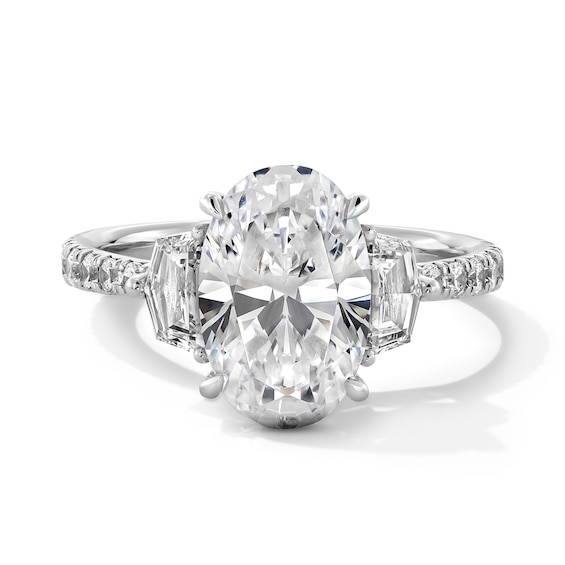 3-7/8 CT. T.w. Oval and Epaulette-Cut Certified Lab-Grown Diamond Three Stone Engagement Ring in 14K White Gold