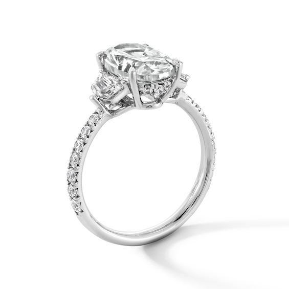 3-7/8 CT. T.w. Oval and Epaulette-Cut Certified Lab-Grown Diamond Three Stone Engagement Ring in 14K White Gold