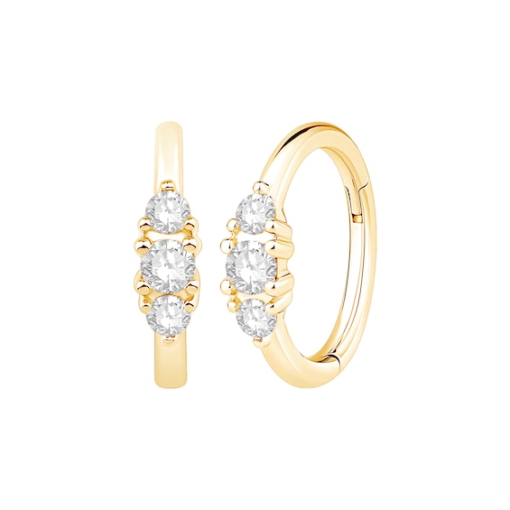1/8 CT. T.w. Certified Lab-Grown Diamond Seamless Three Stone Hoop Earrings in 14K Gold (F/Vs2)