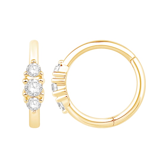 1/8 CT. T.w. Certified Lab-Grown Diamond Seamless Three Stone Hoop Earrings in 14K Gold (F/Vs2)
