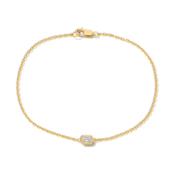 1/4 CT. Emerald-Cut Certified Lab-Grown Diamond Solitaire Bracelet in Sterling Silver with 14K Gold Plate (F/Vs2)