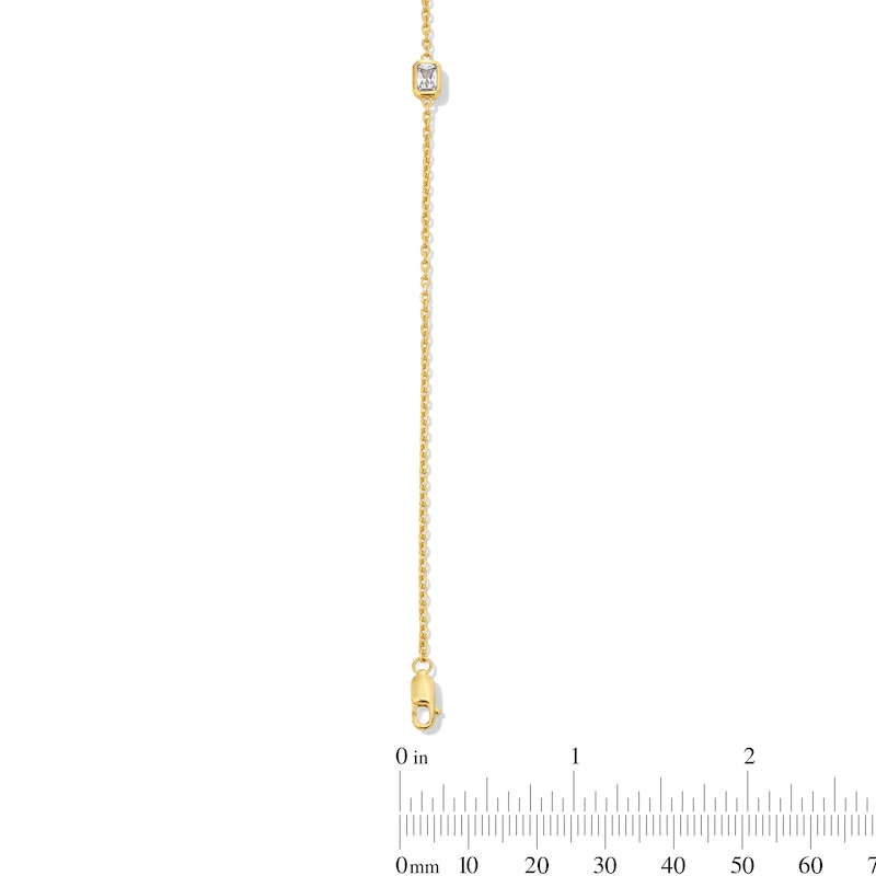 Main Image 2 of 1/4 CT. Emerald-Cut Certified Lab-Grown Diamond Solitaire Bracelet in Sterling Silver with 14K Gold Plate (F/VS2)