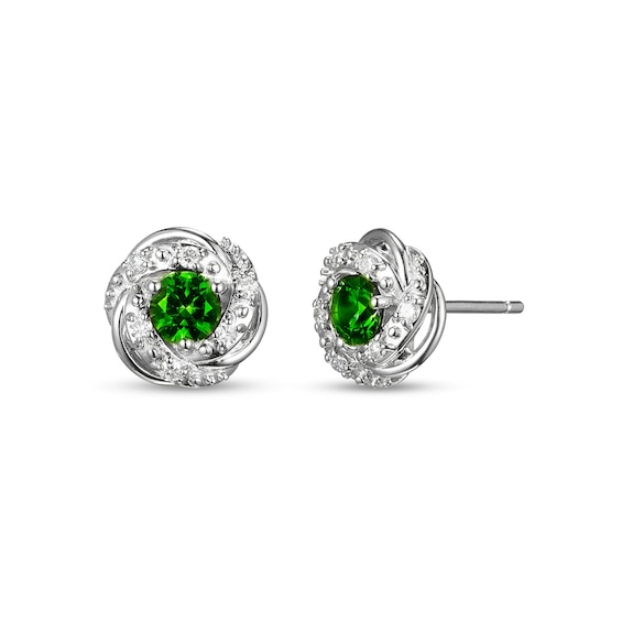 4.0mm Lab-Created Emerald and White Lab-Created Sapphire Swirl Frame Stud Earrings in Sterling Silver