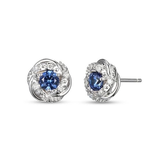 4.0mm Blue and White Lab-Created Sapphire Swirl Frame Stud Earrings in Sterling Silver