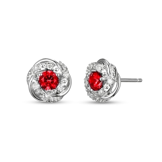 4.0mm Lab-Created Ruby and White Lab-Created Sapphire Swirl Frame Stud Earrings in Sterling Silver
