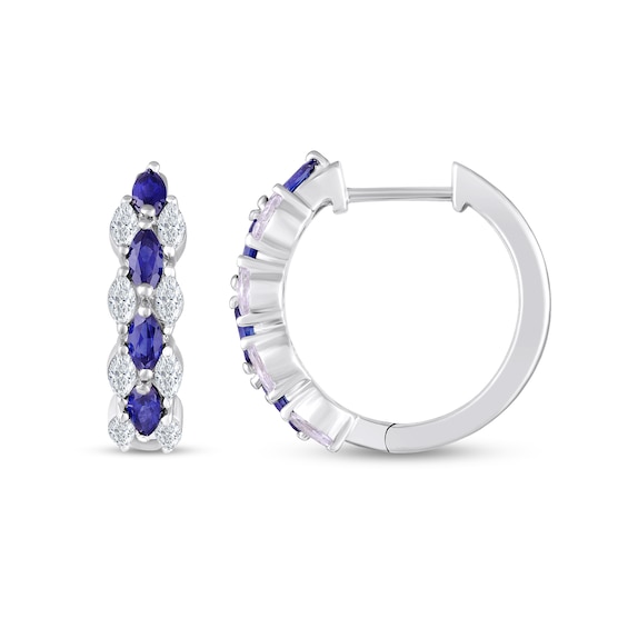 Marquise-Cut Blue and White Lab-Created Sapphire Triple Row Hoop Earrings in Sterling Silver