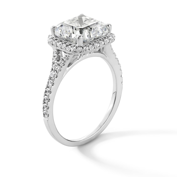 4-1/2 CT. T.w. Asscher-Cut Certified Lab-Grown Diamond Frame Split Shank Engagement Ring in 14K White Gold (F/Vs2)
