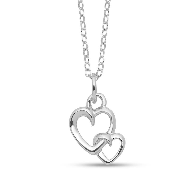 Main Image 1 of Hanging Double Heart Pendant in Sterling Silver
