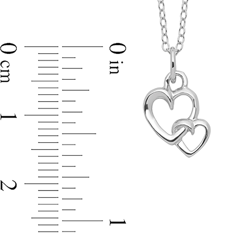 Main Image 2 of Hanging Double Heart Pendant in Sterling Silver