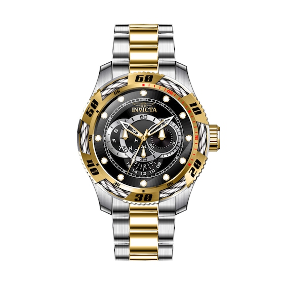 Men's Invicta Speedway GMT Two-Tone IP Chronograph Watch with Black Dial (Model: 45753)