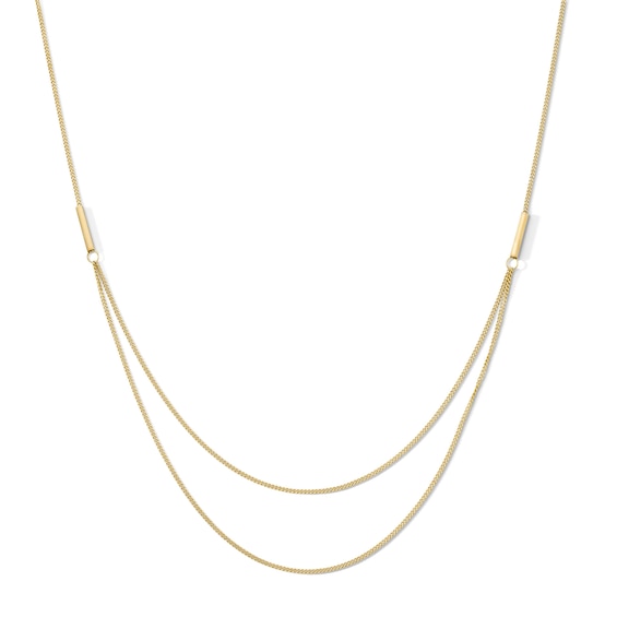 Diamond-Cut Layered Bar and Double Curb Chain Necklace in Hollow 10K Gold