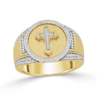 1/4 CT. T.W. Diamond Cross Signet Ring in 10K Gold