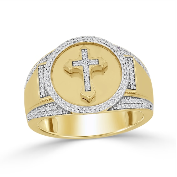 1/4 CT. T.w. Diamond Cross Signet Ring in 10K Gold