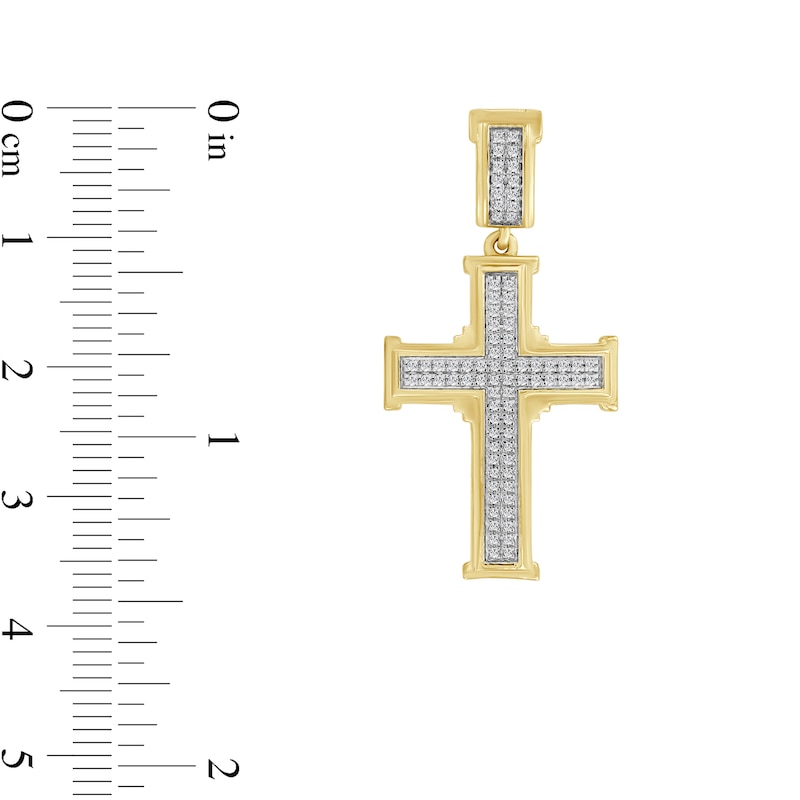 Main Image 2 of 1/5 CT. T.W. Diamond Double Row Cross Necklace Charm in 10K Gold