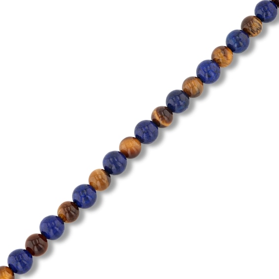 6.0mm Sodalite and Tiger’s Eye Bead Strand Bracelet in Solid Stainless Steel - 8.5”