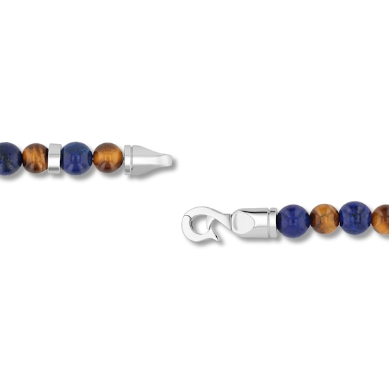 6.0mm Sodalite and Tiger’s Eye Bead Strand Bracelet in Solid Stainless Steel - 8.5”
