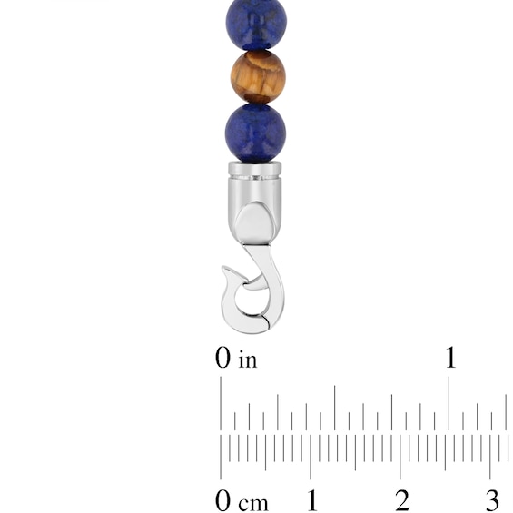 6.0mm Sodalite and Tiger’s Eye Bead Strand Bracelet in Solid Stainless Steel - 8.5”