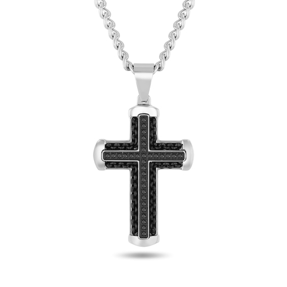1/4 CT. T.w. Black Diamond Cross Pendant in Stainless Steel and Black Ion Plate - 24”