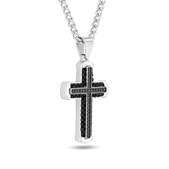 1/4 CT. T.w. Black Diamond Cross Pendant in Stainless Steel and Black Ion Plate - 24”